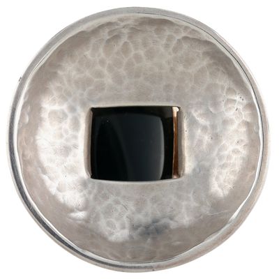 Sale Photo Thumbnail #532: Sterling Silver Onyx Modern Double Rivet Inverted Dome Ring Size 8