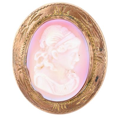 Sale Photo Thumbnail #377: Antique Gold Filled Poured Glass Cameo Brooch