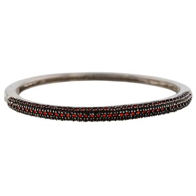 Sale Photo Thumbnail #505: Sterling Silver Garnet Hinged Bangle Bracelet