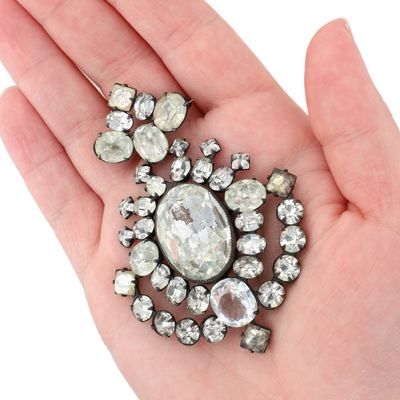 Sale Photo Thumbnail #158: Antique 800 Silver Rhinestone Studded Medallion Brooch
