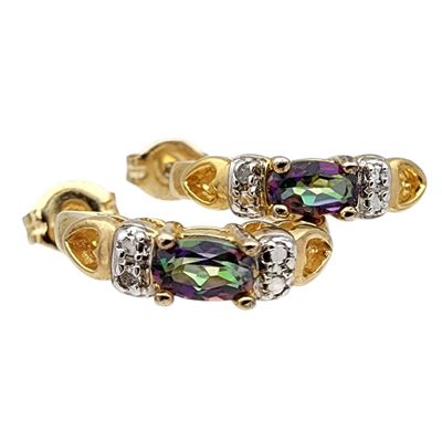 Sale Photo Thumbnail #486: Ross Simons Gold over Sterling Mystic Topaz and Diamond Hoop Earrings