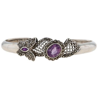 Sale Photo Thumbnail #576: Sterling Silver Amethyst Marcasite Deco Style Lace Butterfly Cuff Bracelet