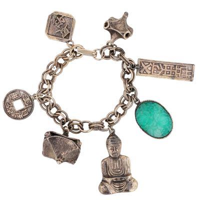 Sale Photo Thumbnail #99: Gold Tone Faux Jade Shangri-Lan Buddha Charm Bracelet