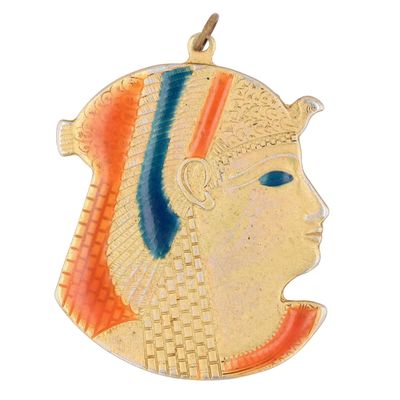 Sale Photo Thumbnail #91: Gold Tone Resin Enamel Egyptian Revival Style Pharaoh Pendant