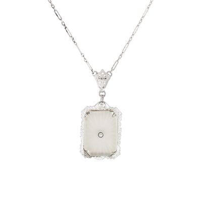 Sale Photo Thumbnail #141: Antique Rhodium Plated Metal Camphor Glass Rhinestone Art Deco Necklace