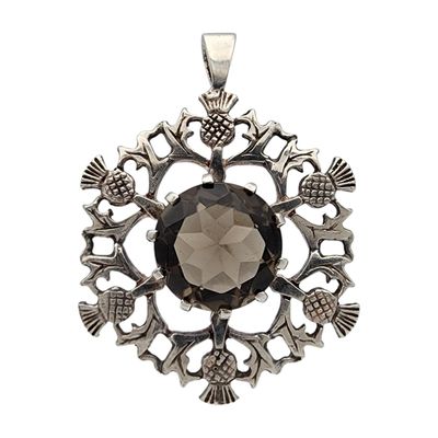 Sale Photo Thumbnail #485: Vintage Malcolm Grey Scottish Sterling Smoky Quartz Thistle Pendant