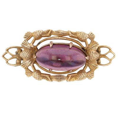 Sale Photo Thumbnail #378: Victorian Gold Filled Faux Amethyst Pine Cone Embellished Brooch