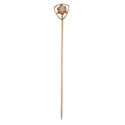 Sale Photo Thumbnail #403: Vintage 14K Yellow Gold Sapphire Floral Shield Stick Pin