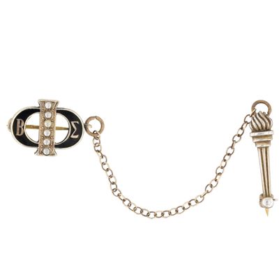 Sale Photo Thumbnail #339: Gold Filled Seed Pearl Enamel Beta Phi Epsilon Fraternity Double Brooch