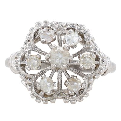 Sale Photo Thumbnail #184: Signed Sterling Silver Spinel Flower Ring Sz 8