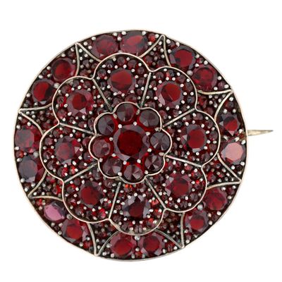 Sale Photo Thumbnail #333: Antique Gold Over Sterling Silver Garnet Bohemian Cluster Brooch