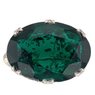Sale Photo Thumbnail #109: Czech Sterling Silver Green Rhinestone Oval Cut Brooch