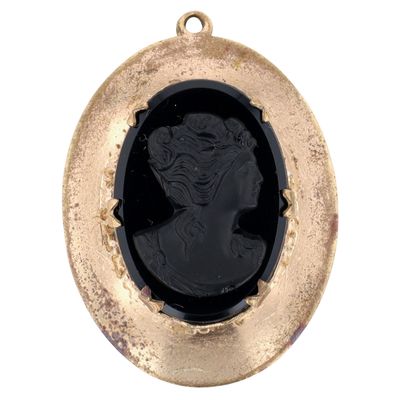 Sale Photo Thumbnail #351: Antique Gold Filled Poured Glass Cameo Mourning Locket Pendant