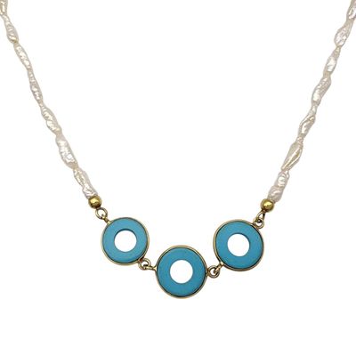 Sale Photo Thumbnail #503: 18K Gold Freshwater Pearl and Turquoise Necklace