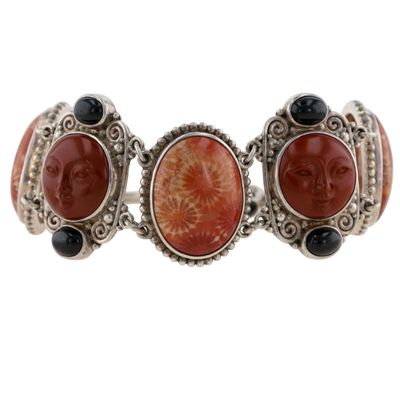 Sale Photo Thumbnail #439: Sajen Sterling Multi-Stone Carved Goddess Toggle Clasp Bracelet