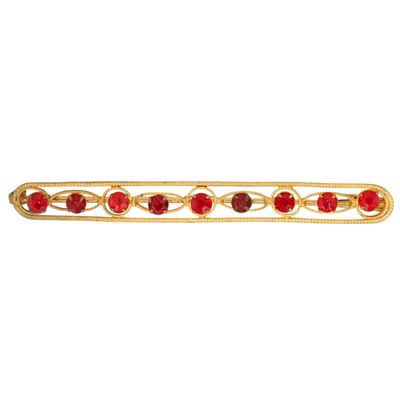 Sale Photo Thumbnail #122: Czech Gilt Metal Rhinestone Filigree Bar Brooch