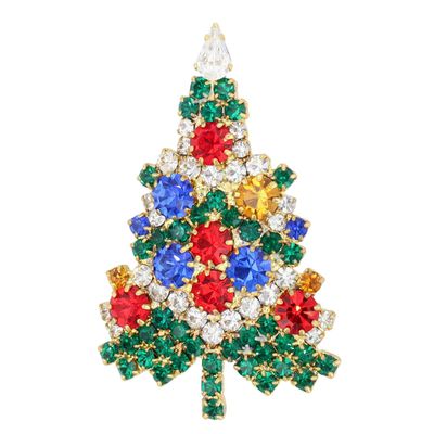 Sale Photo Thumbnail #98: Gold Tone Multicolor Rhinestone Christmas Tree Brooch