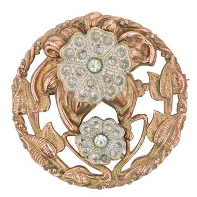 Sale Photo Thumbnail #115: Czech Gilt Metal Rhinestone Pressed Floral Ivy Brooch