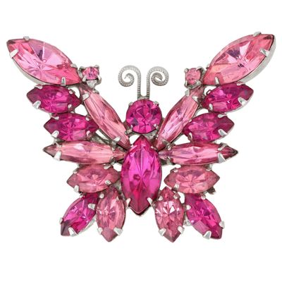 Sale Photo Thumbnail #5: Juliana D&E Silver Tone Pink Rhinestone Butterfly Brooch