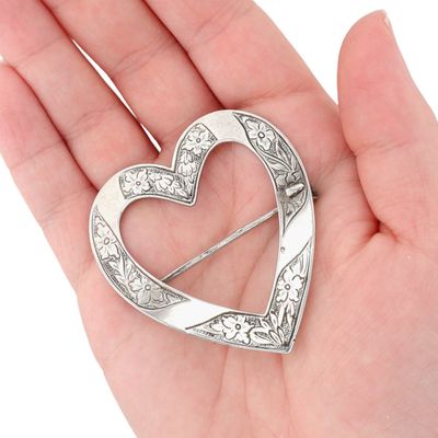 Sale Photo Thumbnail #265: Paye & Baker Mfg Co. Sterling Silver Engraved Floral Heart Brooch