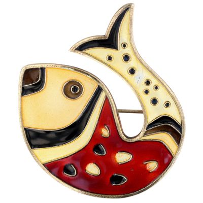 Sale Photo Thumbnail #464: David Andersen Norway Gold Over Sterling Enamel Red Fish Brooch