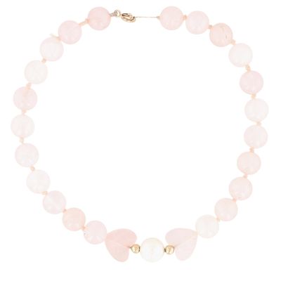Sale Photo Thumbnail #595: Signed 14K Gold Pink Jade Pearl Beaded Heart Bracelet