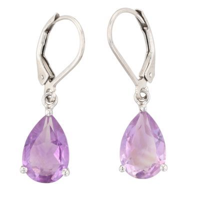 Sale Photo Thumbnail #590: Signed Sterling Silver Amethyst Pear Cut Drop Earrings