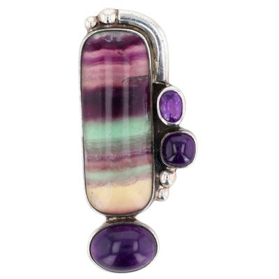 Sale Photo Thumbnail #520: Signed Sterling Silver Amethyst Fluorite Abstract Pendant/Brooch