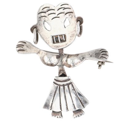 Sale Photo Thumbnail #565: Sterling Silver Articulated Hula Dancer Brooch