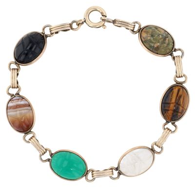 Sale Photo Thumbnail #234: Admark 12K Gold Filled Multi-Stone Carved Scarab Link Bracelet