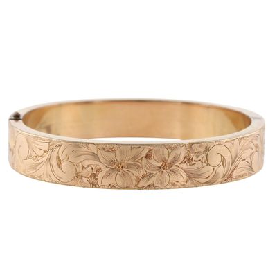 Sale Photo Thumbnail #359: Daggett & Clap Co. Gold Filled Engraved Floral Hinged Bangle Bracelet