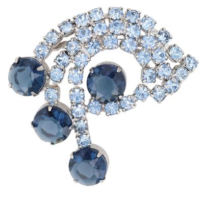 Sale Photo Thumbnail #78: Silver Tone Blue Rhinestone Swirl Brooch