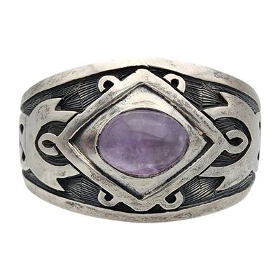 Sale Photo Thumbnail #480: Vintage Sterling Amethyst Celtic Tooled Cuff Bracelet