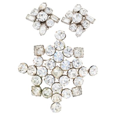 Sale Photo Thumbnail #74: Silver Tone Rhinestone Brooch and Earrings Set