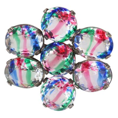 Sale Photo Thumbnail #75: Silver Tone Iris Glass Flower Brooch