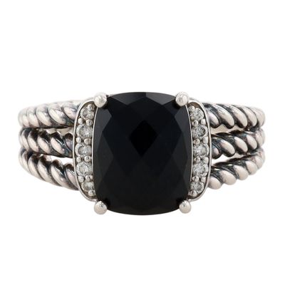 Sale Photo Thumbnail #457: David Yurman Sterling Diamond Onyx Petite Wheaton Ring Size 7