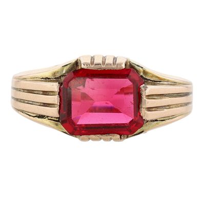 Sale Photo Thumbnail #249: 14K Gold Shell Faux Ruby Deco Ring Size 10.25