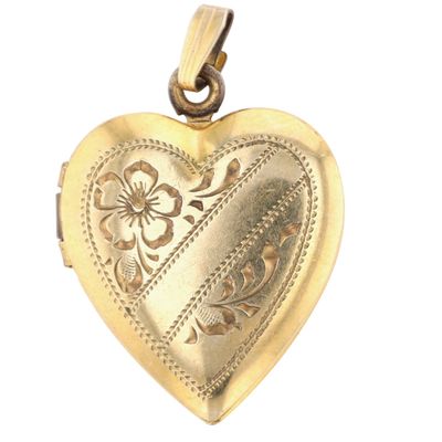 Sale Photo Thumbnail #222: 12K Gold Filled Engraved Floral Heart Locket Pendant