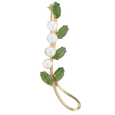 Sale Photo Thumbnail #213: Signed 18K Gold Filled Pearl Agate Budding Branch Brooch