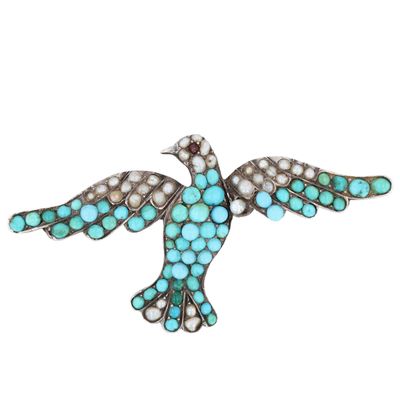 Sale Photo Thumbnail #315: Victorian Sterling Silver Multi-Stone Studded Bird Brooch