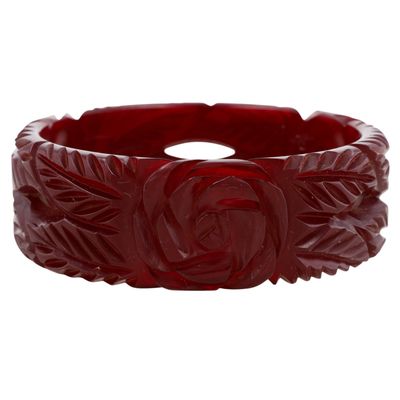 Sale Photo Thumbnail #200: Vintage Deep Plum Bakelite Thick Rose Carved Bangle Bracelet