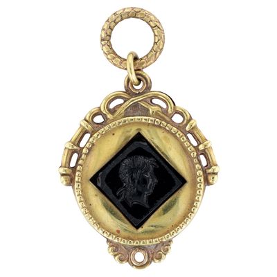 Sale Photo Thumbnail #286: Victorian Gold Filled Poured Glass Intaglio Pocket Watch Fob