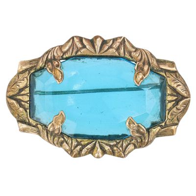 Sale Photo Thumbnail #118: Czech Gilt Metal Rhinestone Pressed Leaf Framed Brooch
