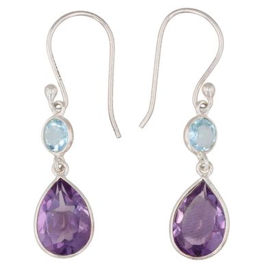 Sale Photo Thumbnail #511: Signed Sterling SIlver Amethyst Topaz Double Dangle Earrings