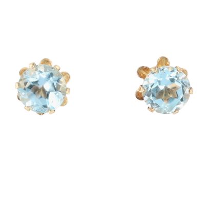 Sale Photo Thumbnail #410: Signed 14K Yellow Gold Blue Topaz Stud Earrings