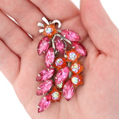 Sale Photo Thumbnail #71: Silver Tone Pink Rhinestone Bouquet Brooch