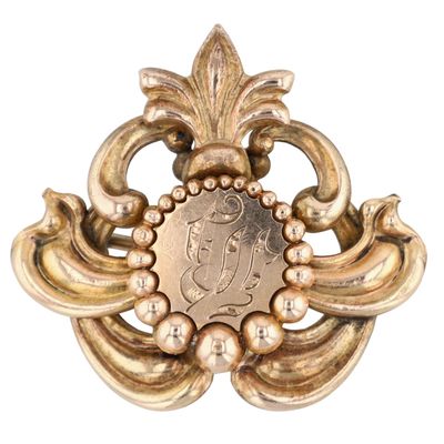 Sale Photo Thumbnail #275: Victorian Gold Filled Flourishing Monogrammed Collar Brooch