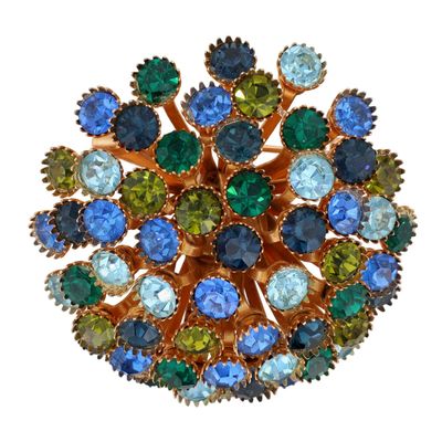 Sale Photo Thumbnail #81: Gold Tone Multicolor Rhinestone Domed Cluster Brooch
