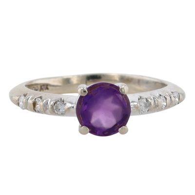 Sale Photo Thumbnail #412: Signed 10K White Gold Diamond Purple Spinel Solitaire Ring