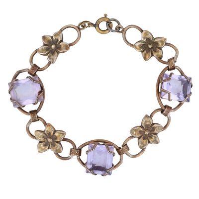 Sale Photo Thumbnail #128: Czech Gilt Metal Rhinestone Floral Link Bracelet